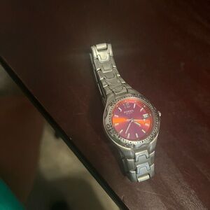 Fossil Silver Watch with Vibrant Fuscia Face